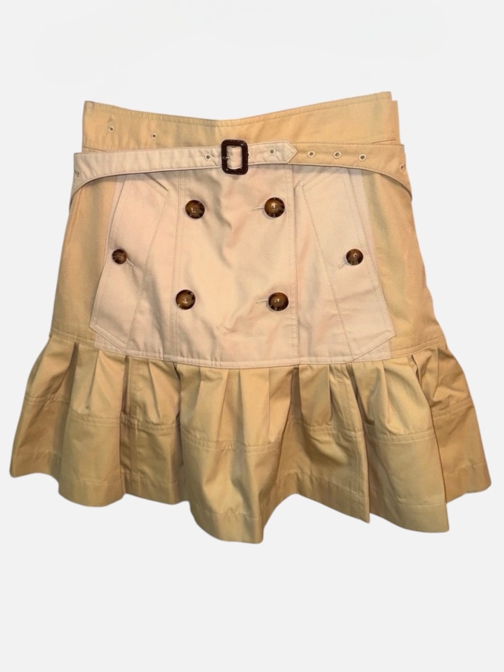 NWT Burberry Trench Skirt Women’s Cream and Beige Ruffle Hem Skirt with Belt